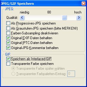 Speichern GIF Optionen